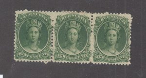 NOVA SCOTIA # 11 VF-MNH 1 MLH STRIP OF 3 Q/VICTORIA 8-1/2cts CAT VALUE $75