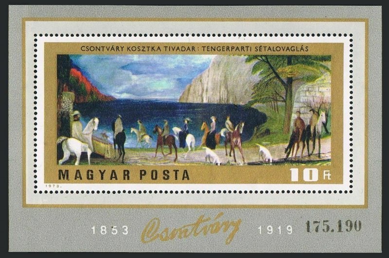 Hungary 2238,MNH.Michel Bl.98. Horseback Riders on Shore.Tividar Csontvary.1973.