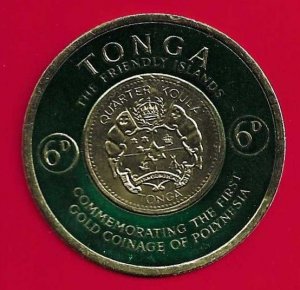 TONGA SCOTT#130 1963 6d GOLD COIN - MNH