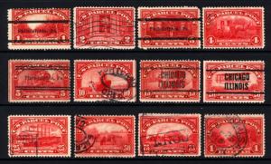 #Q1-Q12 1c-$1Carmine Rose Parcel Post 1913 Used Set 12