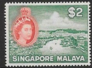 SINGAPORE SG51 1953 $2 BLUE-GREEN AND SCARLET MNH 
