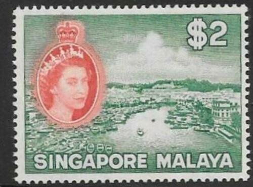 SINGAPORE SG51 1953 $2 BLUE-GREEN AND SCARLET MNH 