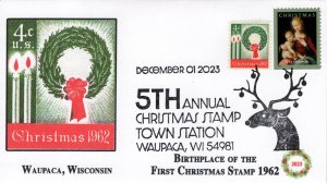 23-272, 2023, Christmas, Event Cover, Pictorial Postmark,  Waupaca WI, Deer, Fir