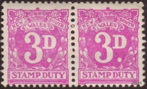 Australia 1940 NSW 3d Purple Duty Stamp Joined pr. MNH.