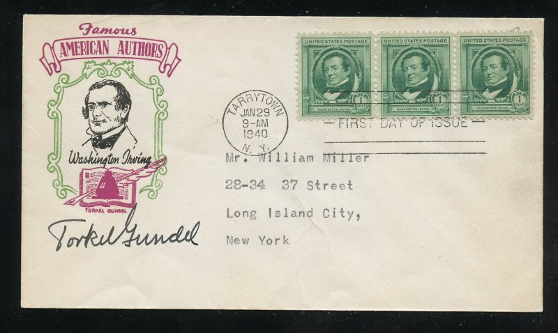 US 859 M=11b Washington Irving Famous American Gundel signed cachet FDC ADDR 