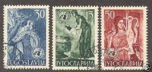 YUGOSLAVIA Sc# 375 - 377 USED FVF Set of 3 Woman Birds Urn