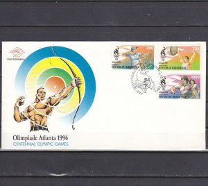 Indonesia, Scott cat. 1653-1655. Atlanta Olympics issue. First day cover.