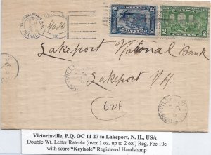 1927 Victoriaville, Canada to Lakeport, NH w/Scarce Keyhole Registered (56865)