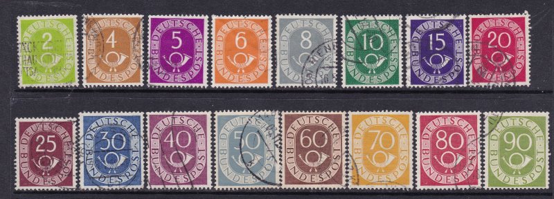 Germany Scott 670-684, 1951-2 Posthorns, F/VFU Scott $38