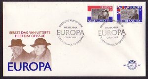 Netherlands, Scott cat. 605-606. Sir Winston Churchill. First day cover. ^