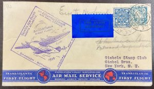 1939 Trans-Atlantic First Flight Cover New York to Newfoundland