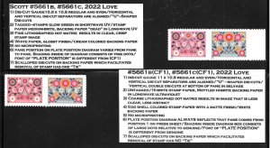 Scott #5661b-- 2022 (58c) Love Horiz. Pair CF & Genuine and Descriptive Tabs!