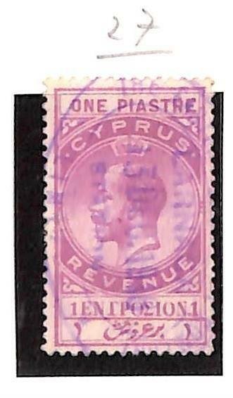 76671 -  CYPRUS -  Used REVENUE  STAMP  - Barefoot #  27 - LARNACA 13.12.1910