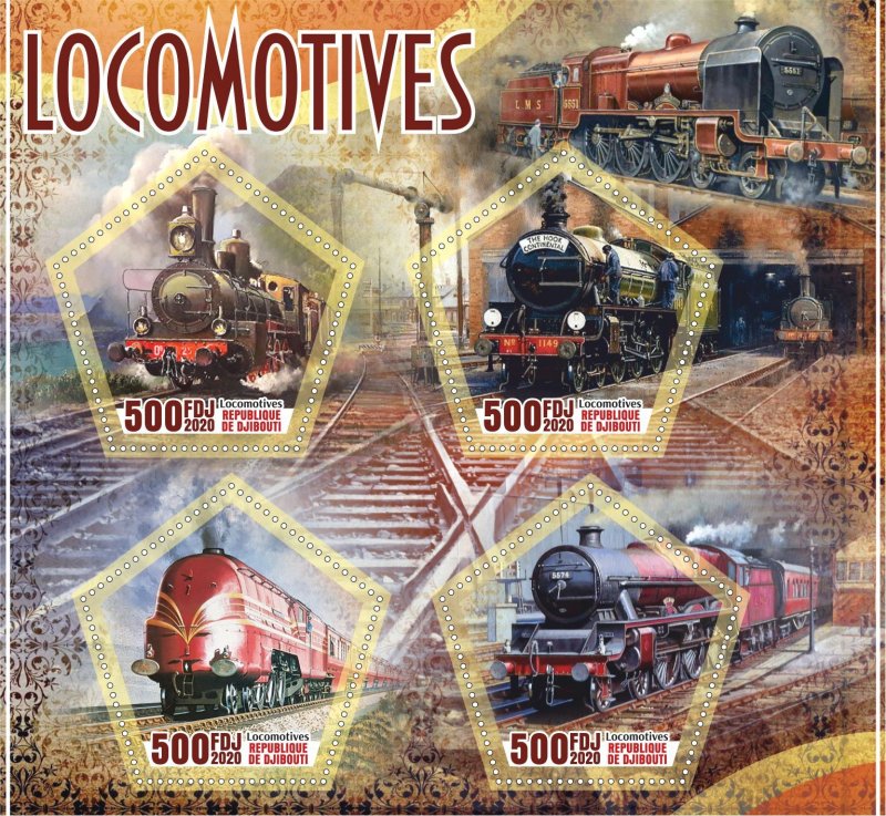 Stamps. Trains, Locomotivies 2020 year, 1+1 sheets MNH ** perforated