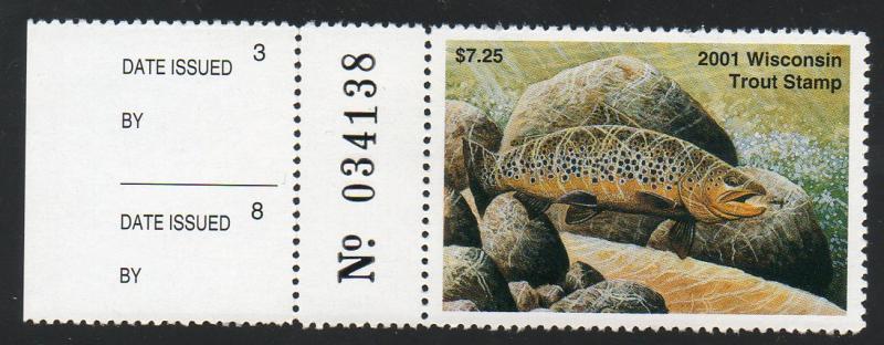 Wisconsin Trout Stamp 2001 MNH at Face!