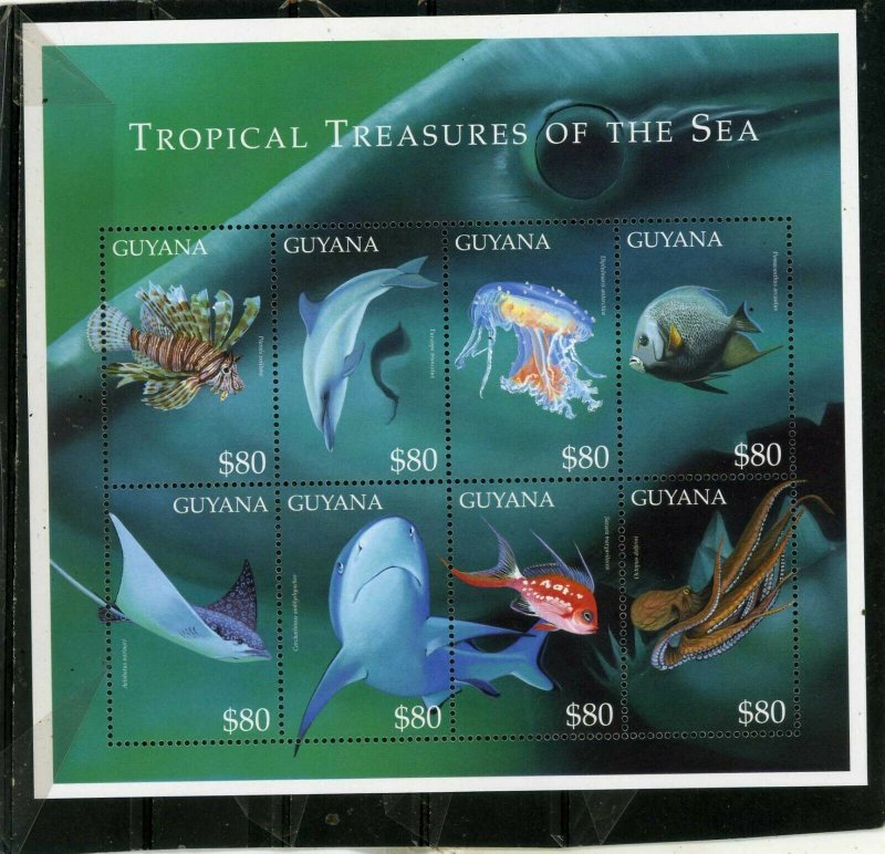 GUYANA 2000 FISH & MARINE LIFE SHEET OF 8 STAMPS MNH 