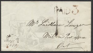 1871 Stampless Illustrated Ladies Cover Glammis (Bruce) ONT to Milton PAID 3