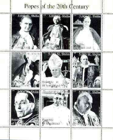 SOMALILAND - 1999 - Popes of 20th C - Perf 9v Sheet - M N H - Private Issue