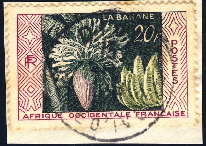 AOF/CÔTE-D'IVOIRE - 1958 - CAD DIVO SUR 20fr PRODUCTION BANANIÈRE (Yv.67)