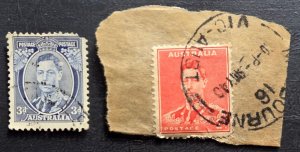 Stamp Australia 1937 King George VI A26 #169 & A27 #170 used