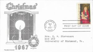 1967 FDC, #1336, 5c Christmas, Aristocrats-Lowry