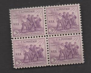 Scott # 732 unused OG  block of 4  Never Hinged