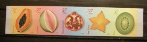 Scott 4258-62, 27c Tropical Fruit, Strip of 5, P/V, MNH Coil Beauties