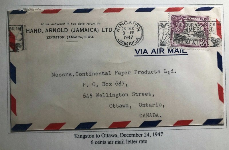 1947 Kingston Jamaica Commercial Airmail Cover To Ottawa Canada