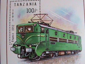 TANZANIA-1991 SC#807- LOCOMOTIVE-FRANCE 1952 TRAIN S/S MNH-VERY FINE