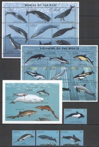 A1344 Gambia Fauna Marine Life Whales & Dolphins Of The World 2Kb+Bl+Set Mnh