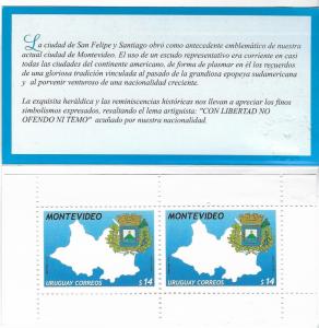 URUGUAY 1996, MONTEVIDEO FOUNDING, BOOKLET, SCOTT 1608A BK  MNH VF