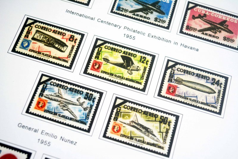 COLOR PRINTED CUBA AIRMAIL 1927-1980 STAMP ALBUM PAGES (56 illustrated pages)