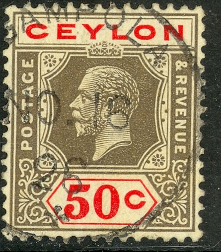 CEYLON 1921-33 KGV 50c Die II Portrait Issue Sc 240 VFU