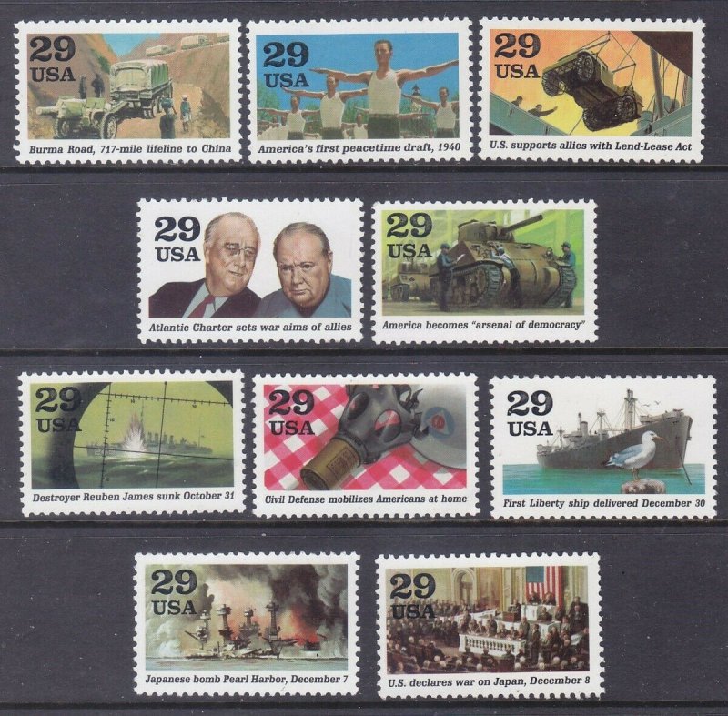 US 2559a-J MNH World War II A WORLD AT WAR 1941 Complete Singles Set of 10 