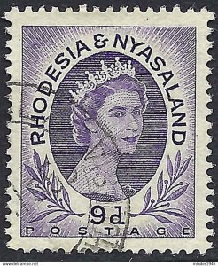 RHODESIA & NYASALAND 1956 EQII 9d Violet SG8 FU