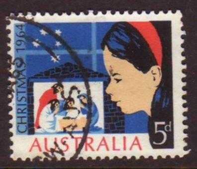 Australia 1964 Sc#384, SG#372, 5d Blue Christmas Nativity USED=Fine