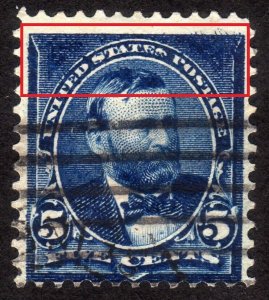 1898, US 5c, Ulysses S. Grant, Used, Print error at Top, Sc 281