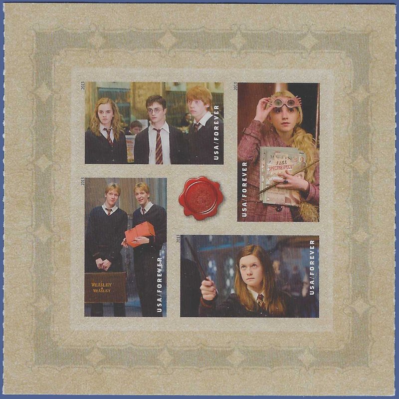 #4837-4840a (46c Forever) Harry Potter Booklet Pane of 4 2013 Mint NH