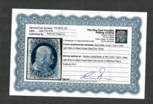 US Sc#7 Used/VF-EF, Doporto Cert, POS 25L2, Cv. $125