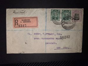 1927 South Rhodesia Registered Cover Wankies to Brooklyn NY USA Multi Franked