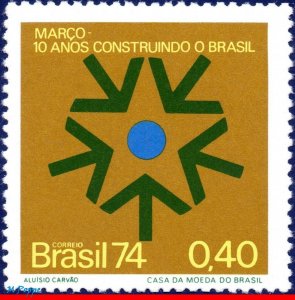 1341 BRAZIL 1974 - 1964 REVOLUTION, 10 YEARS OF PROGRESS, MI# 1429 RHM C-838 MNH