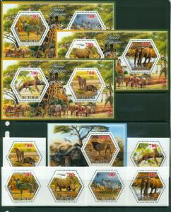 TCHAD CHAD 10 SHEETS COLLECTION WILDLIFE WILD CATS RHINOS ELEPHANTS ZEBRAS