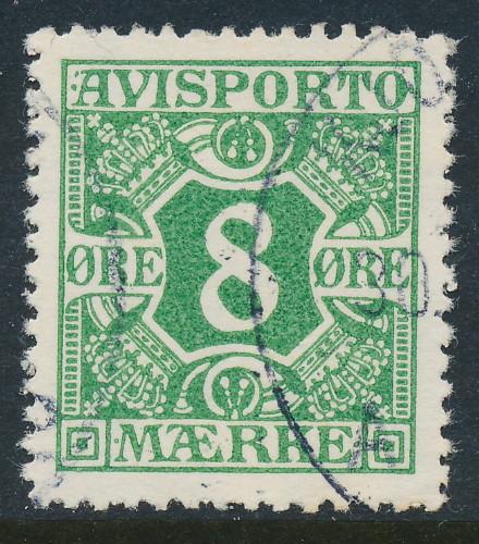 Denmark Scott P14 (AFA AP14), 8ø green Newspaper, VF-XF Used