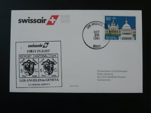 first flight cover Los Angeles Geneve 1991 Swissair 99263