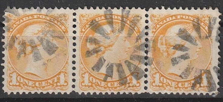 Canada SC# 35 Triplets with L1493 Fancy Star Burst Cancel   (~1971)