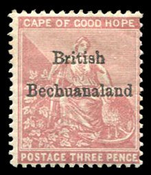 Bechuanaland #3 Cat$60, 1885 3p claret, hinged, faint toned spot