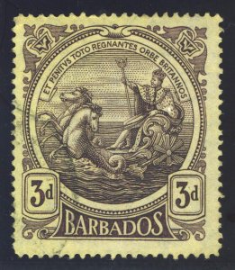 Barbados 1916 3d purple/yellow (thin paper) very fine used. SG 186. Sc 132.