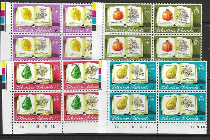 PITCAIRN ISLANDS SG222/5 1982 FRUIT IN BLOCKS OF 4 MNH 