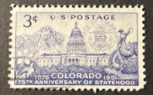 US # 1001 Colorado statehood 3c 1951 used light cancellation