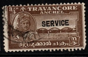 INDIA-TRAVANCORE SGO104b 1942 ¾ch BROWN p11 USED